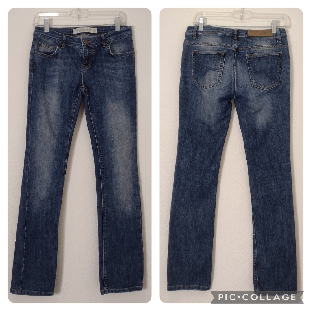 Zara Woman Premium Collection Aged Denim Low-Rise Tapered Slim Jeans Blue Size 4
